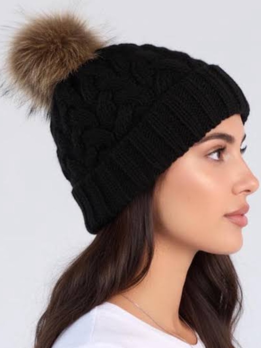 Timberland Black Autumn Woods Cable Fleece Lined Pom Beanie